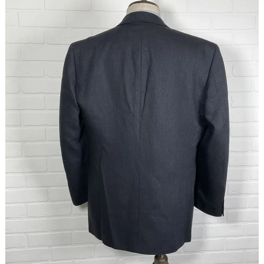 Antonio Parillo Blazer Men 42L Black Blue Double Breasted Textured Classic‎ Wool